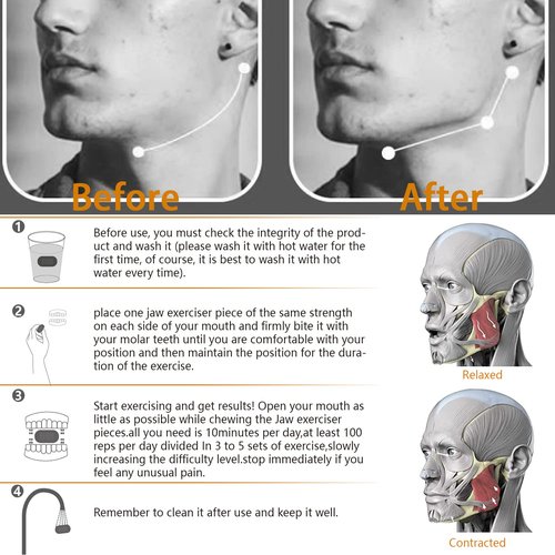 Jawline Shaper, Jaw Trainer for Men and Women, Jawline Exerciser, Facial Fitness Tool, Jaw Muscle Strengthener, 5 Resistance Levels, Set of 10