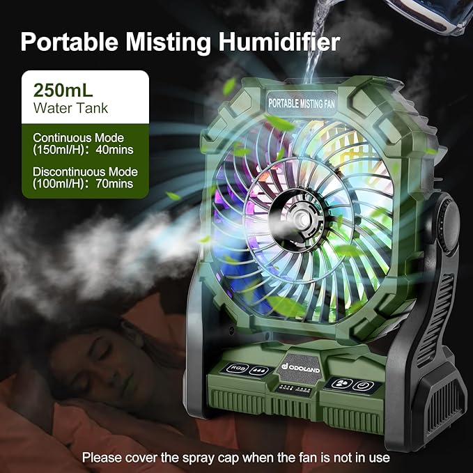 Odoland Bundle - 2 Items Portable LED Camping Lantern ＆ Portable Misting Fan with Light & 250mL Water Tank