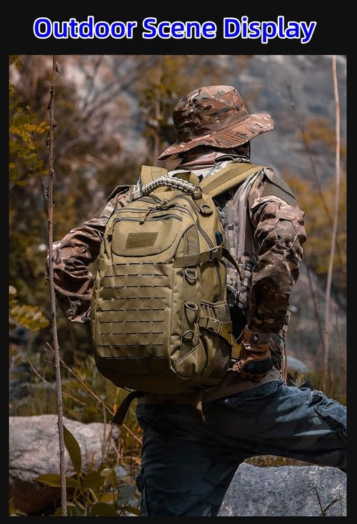 ORILOOSEN Heavy duty zipper military backpack Outdoor Tactical Backpack，Nylon canvas Knapsack，hiking camping travel Backpack， 3-day backpack，water resistantt (01#khaki)