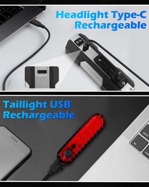 Voph Bike Lights, 6+4 Modes Rechargeable Type-C Bike Light for Night Riding, Anti-Dazzle High Lumen LED Bike Lights Front and Rear, Bicycle Light Set Front and Back for Kids, Road, Cycling, Biking