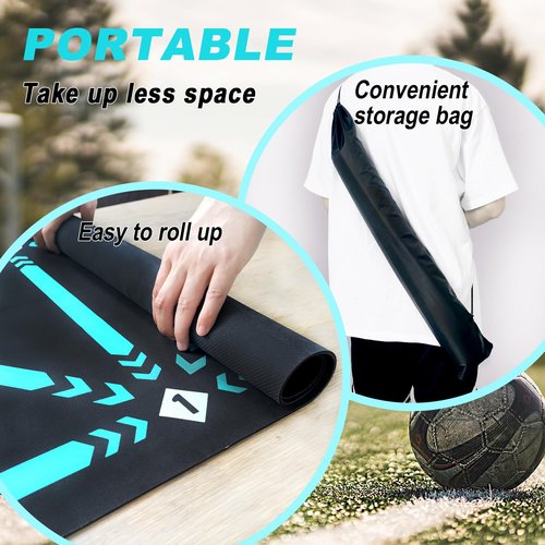 Doskona Football Footstep Training Mat, Soccer Training Mat 35 * 24IN, Soccer Skills Training Equipment with Storage Bag and Soccer Return Trainer Net (Black-Blue)