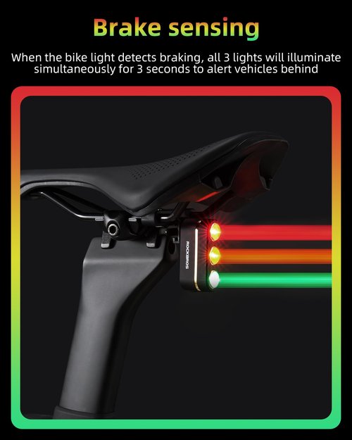 ROCKBROS Rechargeable Bike Tail Light, Brake Sensing Rear Bike Light, Ultra Bright Led Bicycle Tail Lights for Night Ride, Ipx6 Waterproof Safety Flashlight, Cycling Safety Accessories