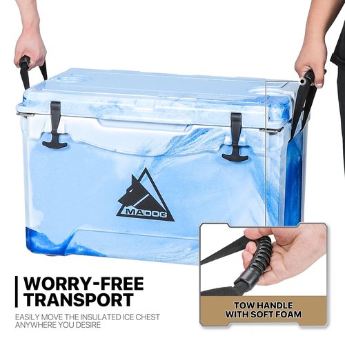 MADOG 50qt Portable Beach Cooler, LLDPE Hard Cooler, Leak-Proof Coolers with 5-7 Days Ice Retention, for Fishing, Camping, Boating and Traveling, Blue Camouflage