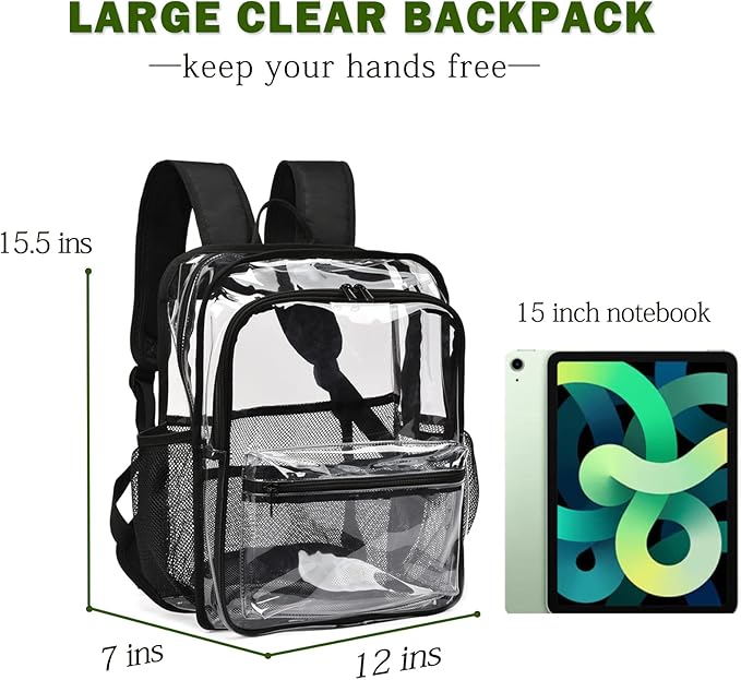 Clear Backpack,15 '' Clear Backpacks for School Heavy Duty PVC See Through Bag Waterproof Bookbag for Girls & Boys, Navy Blue