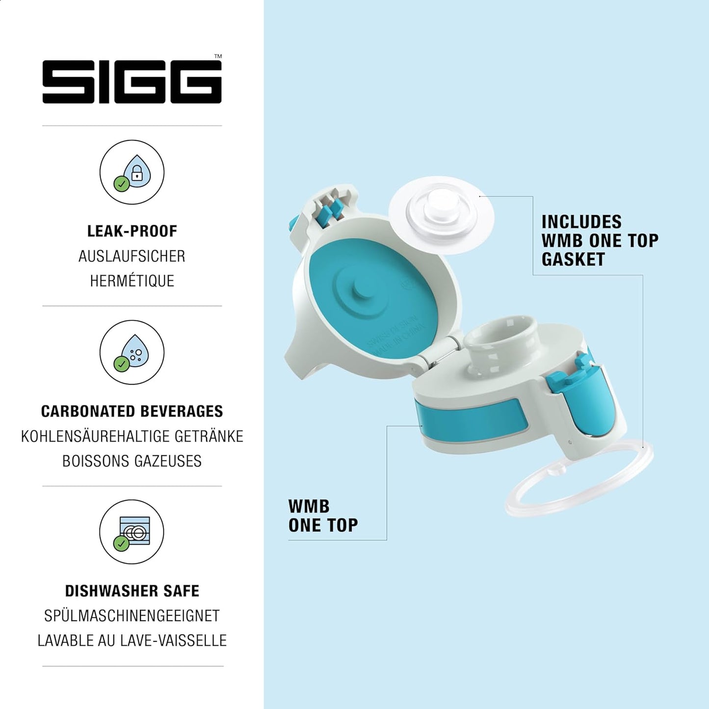 SIGG - WMB ONE Top (One Size) - Replacement Lid Wide-Neck Water Bottles - Flip Top - Gasket Included - Accessories