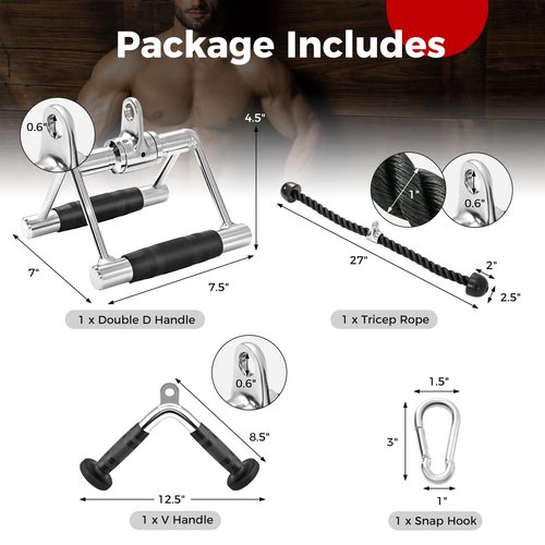 Goplus Cable Machine Attachment Set, 4PCS/ 5PCS LAT Pulldown Attachments w/V-Shaped Press Down Handle, Tricep Rope, Double D Handle, Weight Machine Accessories for Home Gym (4PCS)