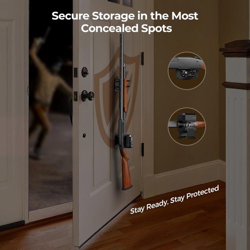 AINIRO Biometric Gun Trigger Lock - Quick Release Shotgun Lock with Gun Wall Mount Store Rifle Shotgun, Horizontal Metal Gun Rack for Wall with Soft Rubber Ring for Secure Display & Childproof Safety