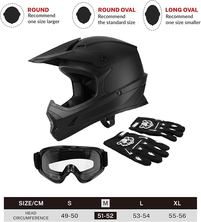 TCT-MOTORPARTS DOT Youth Kids Motocross ATV Full Face Helmets for Offroad Street Dirt Bike Go-Kart BMX MX Matte Black Medium