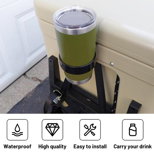 Omoojee Cooler Beverage Holder, Cooler Cup Holder Compatible with YETI Tundra Coolers, Compatible with RTIC Coolers, Cooler Accessory, Medium, Black