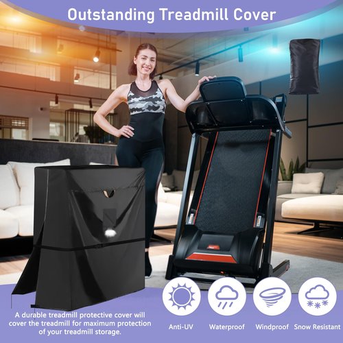 Treadmill Cover Waterproof Outdoor,Heavy Duty 420D Folding Running Machine Protective Cover with Waterproof Zipper Easy to Put on,Air Vent,Windproof Buckle,Universal Fit for Fodable Treadmills
