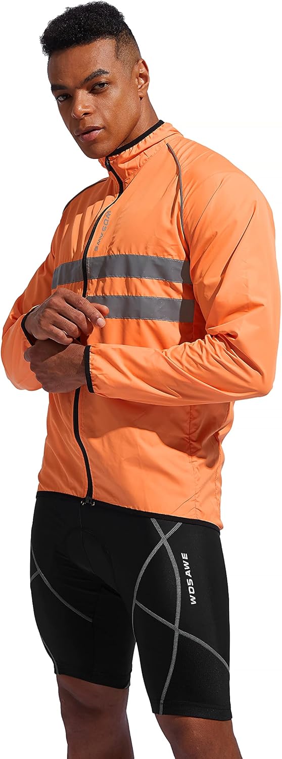 WOSAWE Men's High Visibility Cycling Wind Jacket Water Resistance Reflective Windbreaker