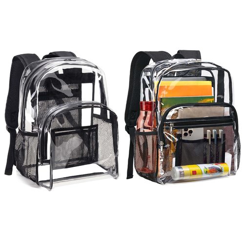 Vorspack Clear Backpack Heavy Duty - Clear Bookbag Large See Through Backpack Plastic Transparent Backpacks for College Work Travel - Black(2 Pack)