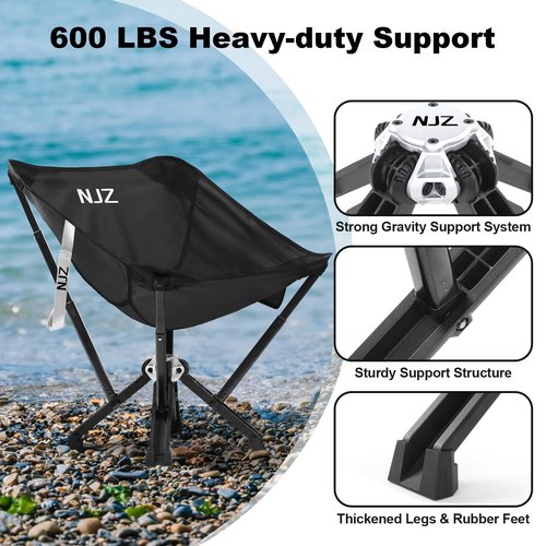 NJZ Compact Camping Chair, Portable Comfortable Camping Chair for Adults - 600 LBS Capacity Sturdy Camping Folding Chair with Quick Setup & Carry Bag Compact Camp Chair (Black)