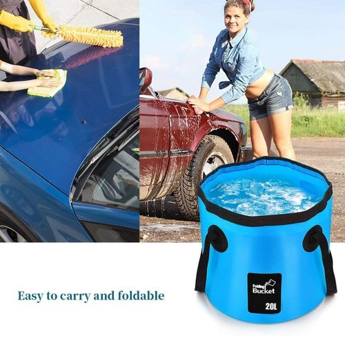 BANCHELLE Collapsible Bucket Water Container Portable Folding Camp Wash Basin for Outdoor Traveling Hiking Fishing Car Washing Gardening Camping (Blue 20L and Pink 20L), Total 2 PCS