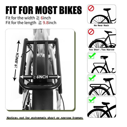 BEEYEO Rear Bike Rack Bag Waterproof Bike Bags with Reflector, Rain Cover & Shoulder Strap for Commuter Travel Outdoor, Green