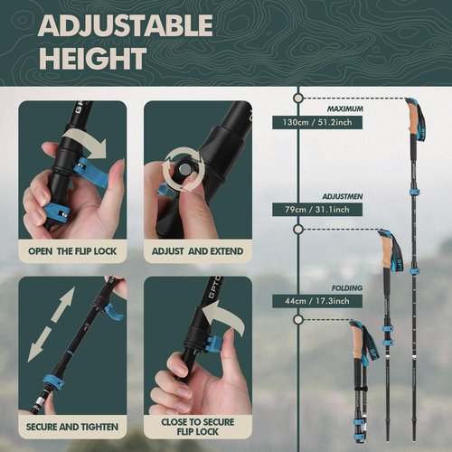GPTCAMP Walking Sticks,Trekking Poles Collapsible Hiking Poles,Lightweight Folding Travel Walking Pole for Men Women,2pc Adjustable Hiking Stick with EVA Foam Grips for Backpacking,Blue