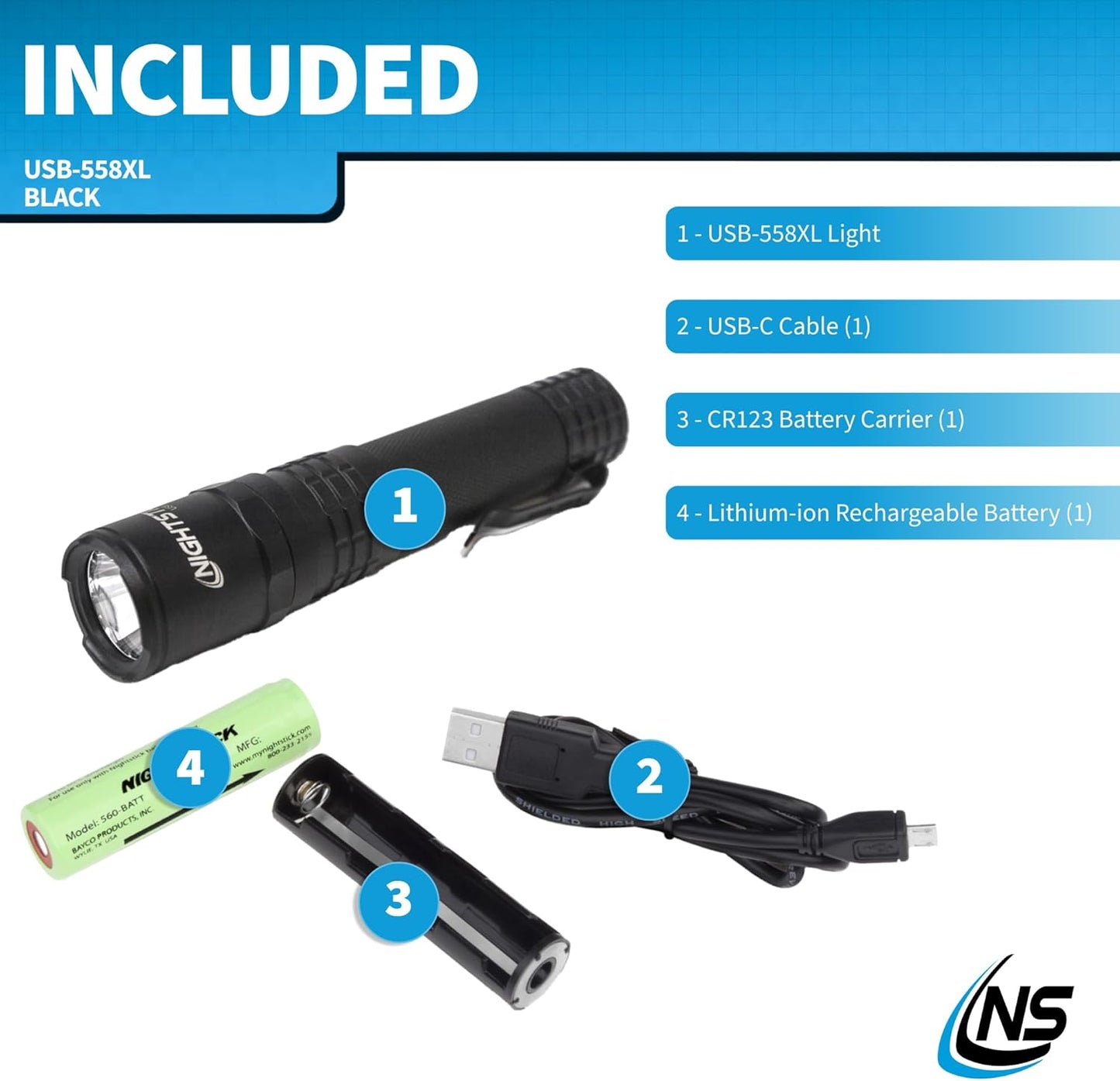 Nightstick USB-558XL USB-C Rechargeable Tactical Flashlight, Black