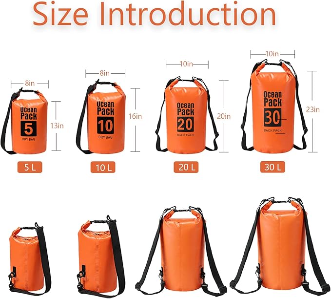 YDYJKI Floating Waterproof Dry Bag for Travel 5L/10L/20L/30L, Roll Top Sack Keeps Gear Dry for Kayaking, Rafting, Boating, Swimming, Camping, Hiking, Beach, Fishing (Orange, 5L)