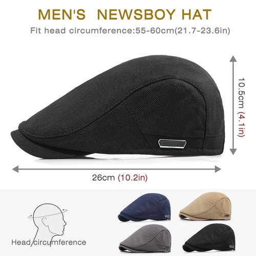 Taidor Newsboy Hats for Men Flat Cap Adjustable Irish Cabbie Ivy Driving Hunting Hat Black