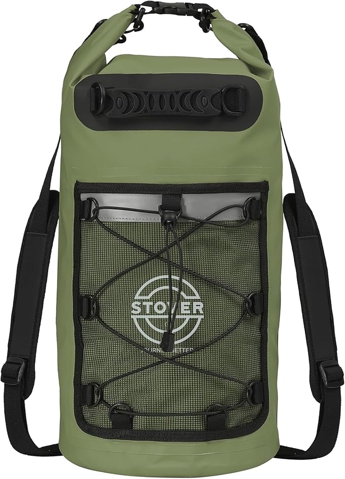STOVER 5/10/25/30/40/55L Waterproof Dry Backpack- Medium Floating Dry Bag for Kayaking, Travel, Tubing, Hiking, Fishing, Camping, Motorcycles & Beach, Heavy Duty Roll Top Men/Women (Green)