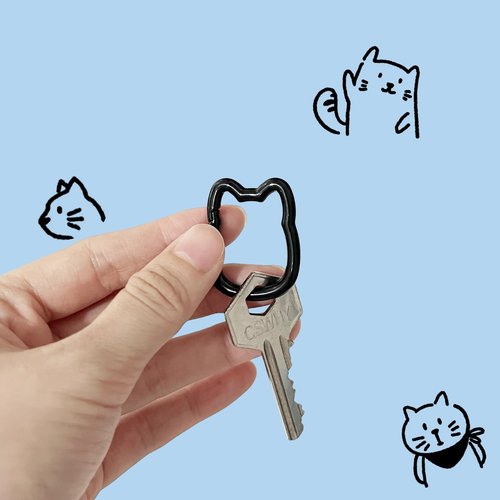 Vagocom 4Pcs Cute Cat Keychain Carabiner Clip,1.38inches/3.5cm Zinc Alloy Small Spring Key Chain Hooks for Key Ring,Key Holder(Black)