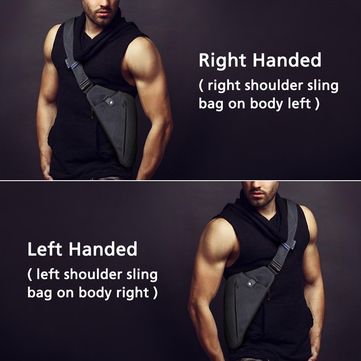 NIID FINO Sling Bag Shoulder Crossbody Bag Slim Multipurpose Daypack Cycling Walking Hiking Trip Fits Up to 7.9 inch iPad (Gray Right Hand)