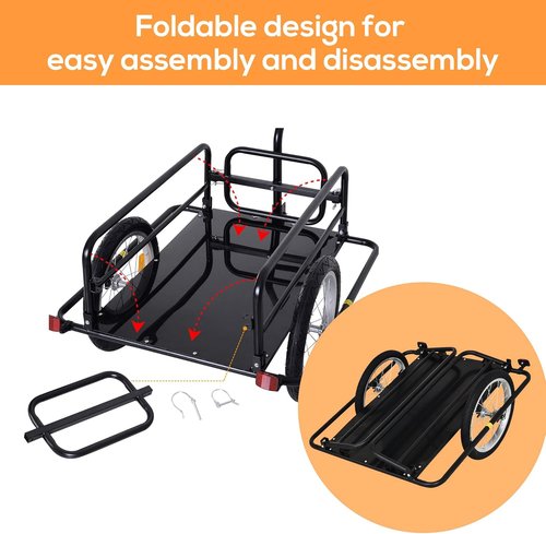 Aosom Bike Cargo Trailer, Bicycle Trailer, Heavy-Duty Bike Wagon Cart, Foldable Compact Storage, with Universal Hitch, 16" Wheels, 88 lbs. Capacity, Black