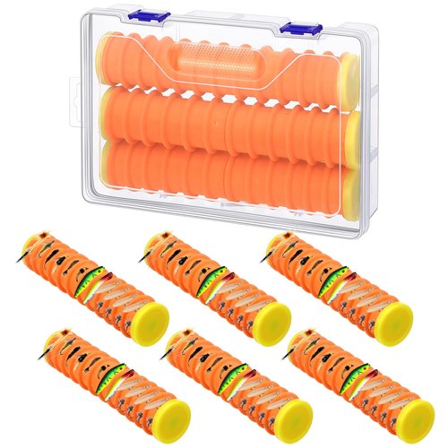Rotatingpals 6 Pcs Fishing Leader Holder Snell Hook Storage with 72 Line Slots Organizer Fishing Storage Tackle Organizer and Keeper Rigger for Walleye Catfish(Orange)