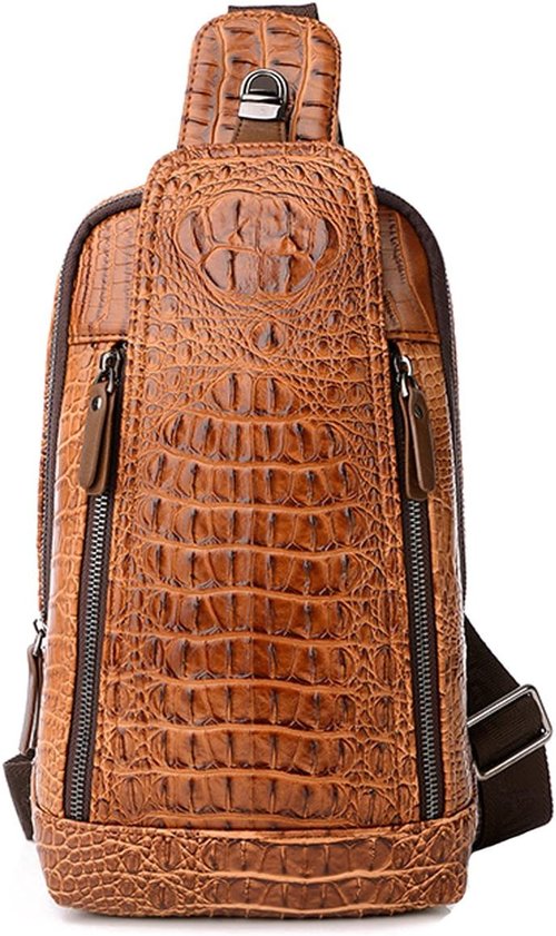 Mens Sling Bags Crocodile PU Shoulder Crossbody Chest Bag Satchels Hiking Daypack Dark Brown