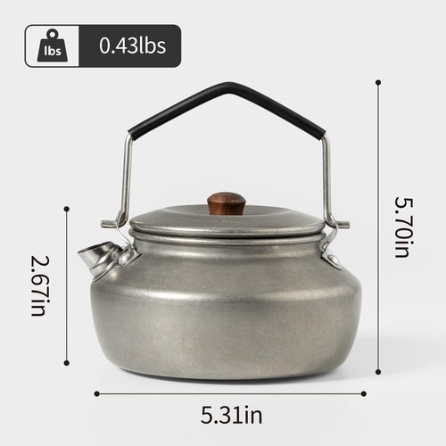 Thous Winds 0.6 Liter Lightweight Stainless Steel Camping Kettle Portable Camp Tea Pot, Outdoor Campfire Use, Retro Silver