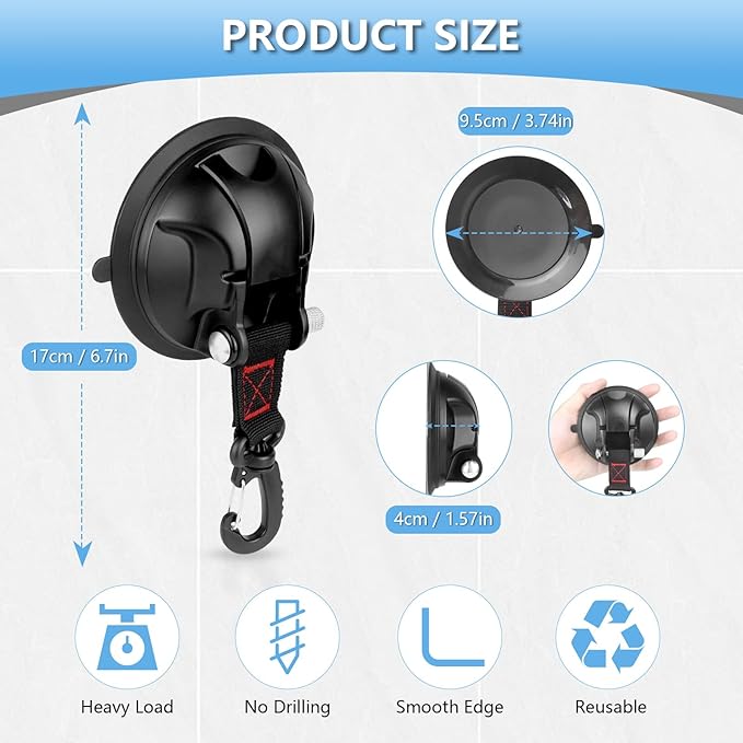 Vashly 6Pcs Upgraded Suction Cup Hooks,Heavy Duty Suction Cups with 360 °rotatable Hooks,Strong Vacuum Suction Cups with Hooks for Shower Wall,Car Awning Boat Camping Window Glass
