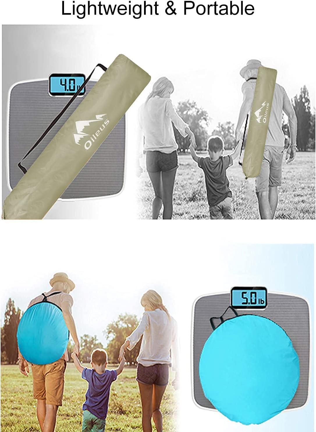 Oileus X-Large 4 Person Beach Tent Sun Shelter - Portable Sun Shade Instant Tent for Beach with Carrying Bag, Stakes, 6 Sand Pockets, Anti UV for Fishing Hiking Camping, Waterproof Windproof, Orange