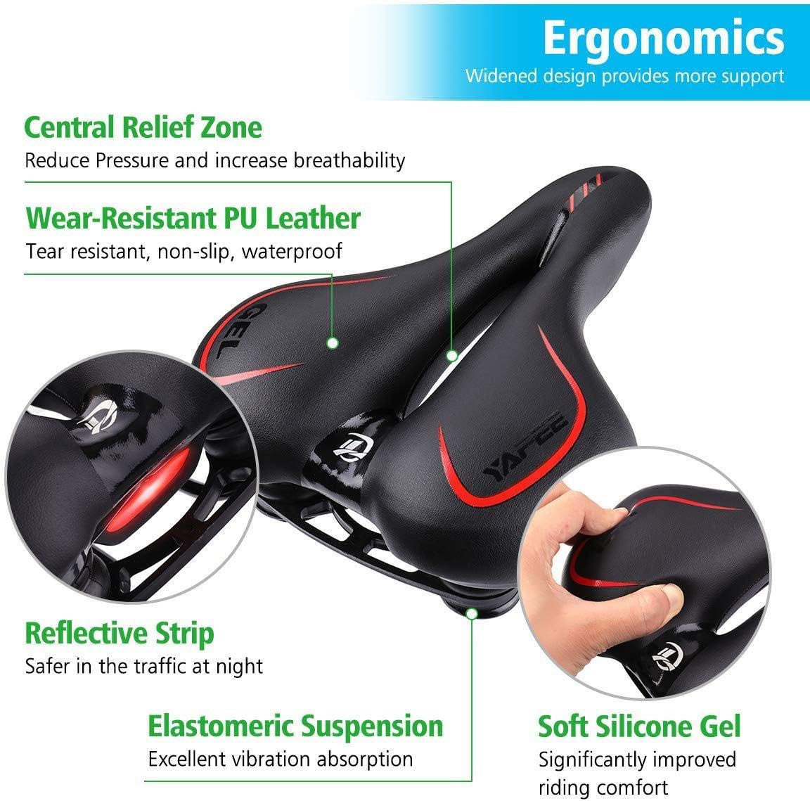 UNISTRENGH Big Bum Bike Saddle Seats Cruiser Suspension Shock Absorbing Ball Extra Wide Silica Gel Padded Cushion Bicycle Cycling
