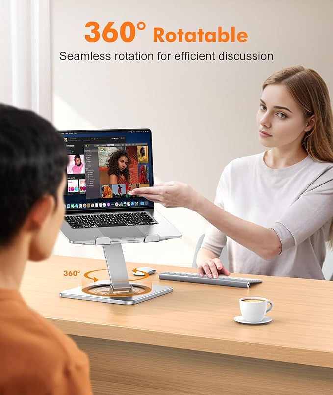 Adjustable Laptop Stand with 360° Swivel Base, Foldable Laptop Riser Holder for Desk, Ergonomic Computer Notebook Cooling Stand Mount, Compatible with MacBook Air Pro, Dell XPS, HP (10-16")