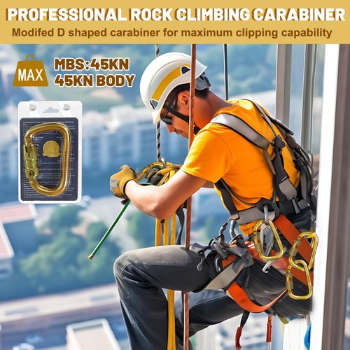 DEKABR Heavy Duty Alloy Steel Auto-Locking Climbing Carabiner - 45KN Twist Lock Carabiner for Rock and Tree Climbing, Quick Release, Rescue, and Mountaineering. ANAB Certified, 4.21-inch, Large, Gold