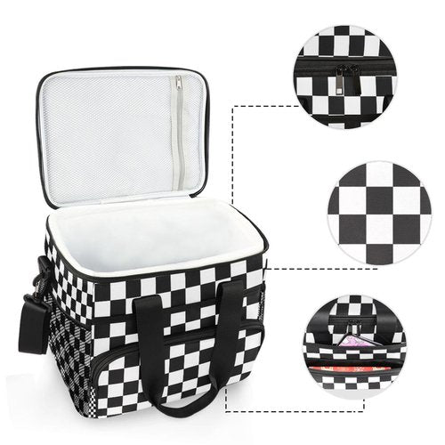 Black White Checkered Cooler Bag Insulated Cooler Soft Sided Cooler 24 Can Portable Picnic Bag Large Leakproof Lunch Bag Box for Beach Grocery Camping Travel Car Men Women
