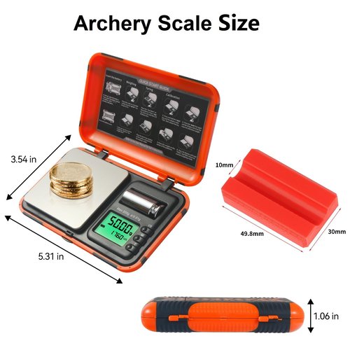 AHOSOUTLY Digital Archery Arrow Scale with Holder - 200g x 0.01g Precision, Dual Units and LCD HD Display, Portable Grain Scale for Arrow Tips & Arrows - Includes Calibration Weights & Batteries