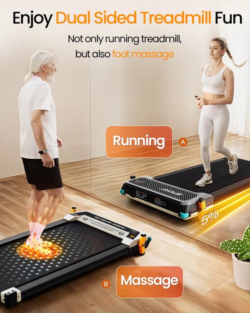 AKLUER Walking Pad with Incline - Dual-Sided 2 in 1 Under Desk Treadmill with Shiatsu Foot Massager, 330LBs Walking Pad Treadmills for Home and Office, LED Display and Remote Control, Black