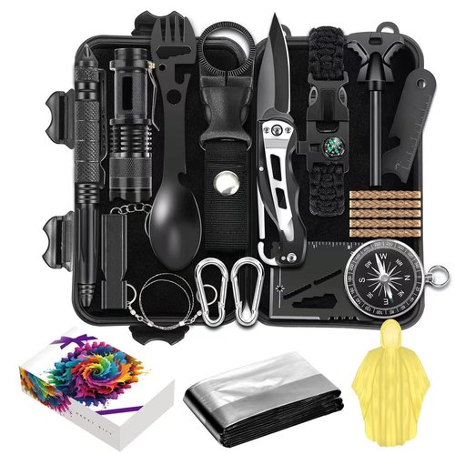 Survival kit,16 in 1 Professional Survival Gear Tool kit, Camping Gear, Camping Essentials, for Father's Day, Christmas, Hiking, Hunting