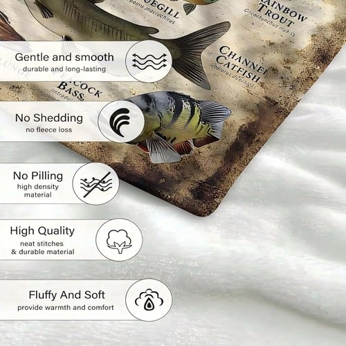 Quisenti Fishing Enthusiast Blanket - Funny Fish Knowledge Blanket, Unique Fisherman Gift for Boys, Dad, Grandpa (70in*90in)
