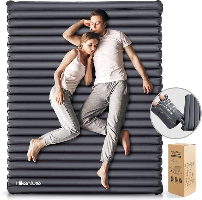 Hikenture Double Sleeping Pad for Camping, 4" Extra-Thick Camping Mattress 2 Person, Inflatable & Ultralight Sleeping Mat for Backpacking, Hiking (Grey Pumpsack, Full XL)