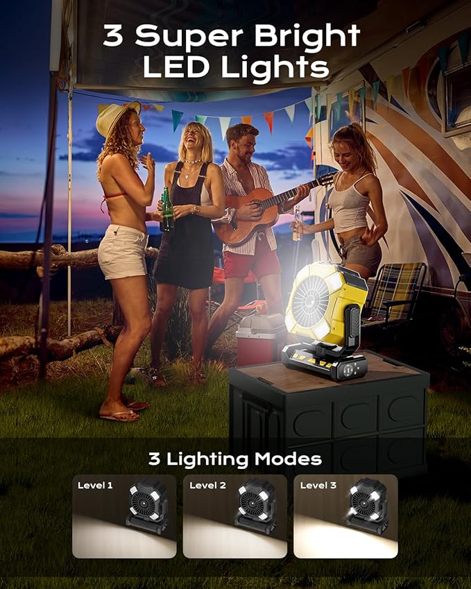Portable Fan with Misting & 24000mAh Battery - 80H Runtime, 7μm 16ft Mist, Ultra Quiet 4-Speed Camping Fan for Outdoor Indoor, Remote & 300mL Tank-Yellow