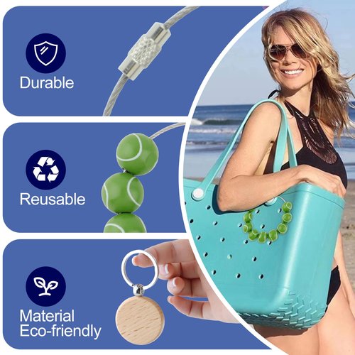 Tennis Charms for Bogg Bag,2 Pcs Wooden Beads Sport Charms for Bogg Bag and Blank Wooden Keychain,Decorative Accessories Charms Compatible with Beach Bag,Rubber Tote,Backpack Bag