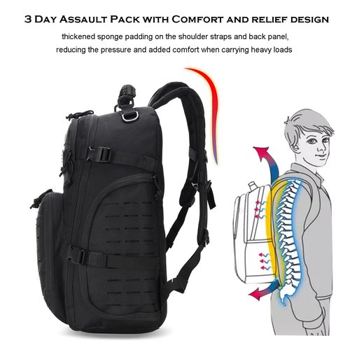 W WINTMING 35L Tactical Backpack for Men Heavy Duty Military Backpack 3 Day Assault Pack Molle Backpack Hiking Rucksack (Black1)