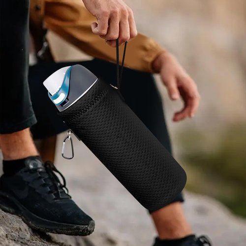 Linkidea Water Bottle Carrier with Strap Compatible with Owala FreeSip 40oz Water Bottle, Neoprene Waterbottle Sling Bag Holder, Shoulder Strap, Black