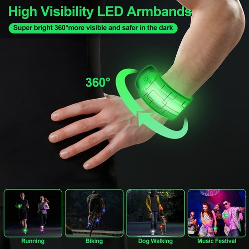 UMIKOOL DIRECT LED Armband Rechargeable for Night Running Walking(2 Pack), High Visibility LED Slap Armband Reflective Running Gear, 6 Colors & 3 Modes Adjustable Light Up Armbands for Men Women Kids