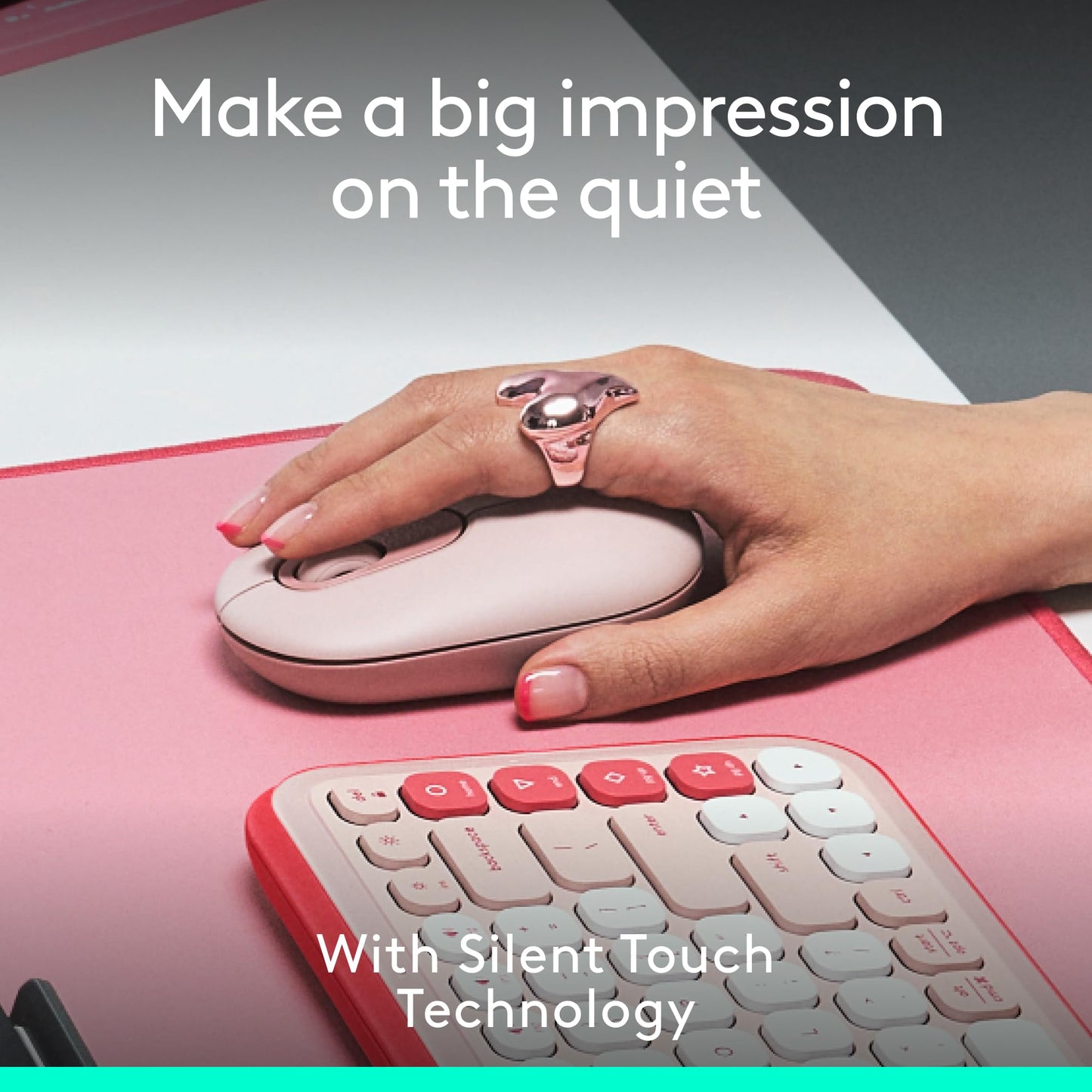 Logitech POP Mouse, Wireless Mouse with Customizable Emojis, SilentTouch Technology, Precision/Speed Scroll, Compact Design, Bluetooth, Multi-Device, OS Compatible - Heartbreaker Rose