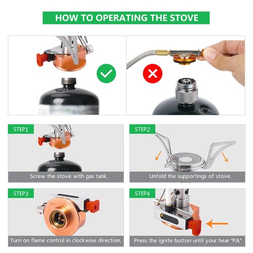 Generic Portable Camping Gas Stove with Piezo Ignition with Carrying Bag, Lightweight Windproof Butane Adapter 3200W Propane Tank Gas Stove for Outdoor Cooking, Picnic, Camping, Hiking, 1, silver