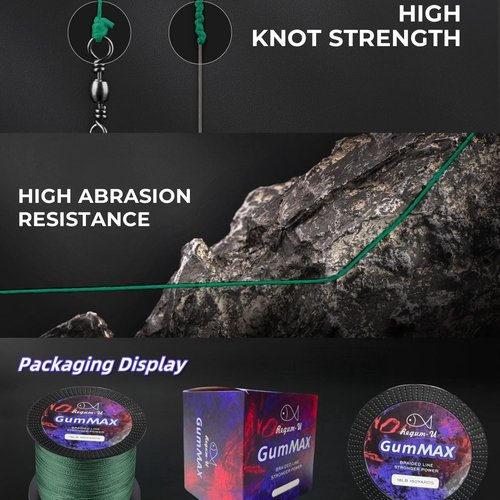 GumMAX 8X Stealth Braided Fishing Line 545 Yards / 80 LB Abrasion Resistant Superline Zero Stretch & Smaller Diameter Confuse & Catch Big Fish Better in Saltwater & Freshwater (Blackish Green)