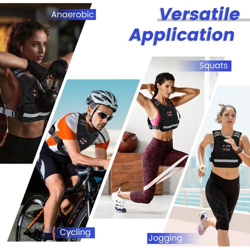 VBSD Adjustable Weighted Vest for Women Men 11-20lb Vest with 6 Ironsand Weights Body Weight Vest with Reflective Strip for Running Walking Strength Training Workouts
